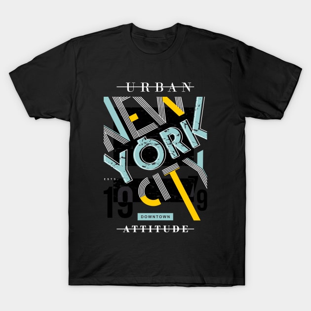 New York Urban Illustration T-Shirt by Mako Design 